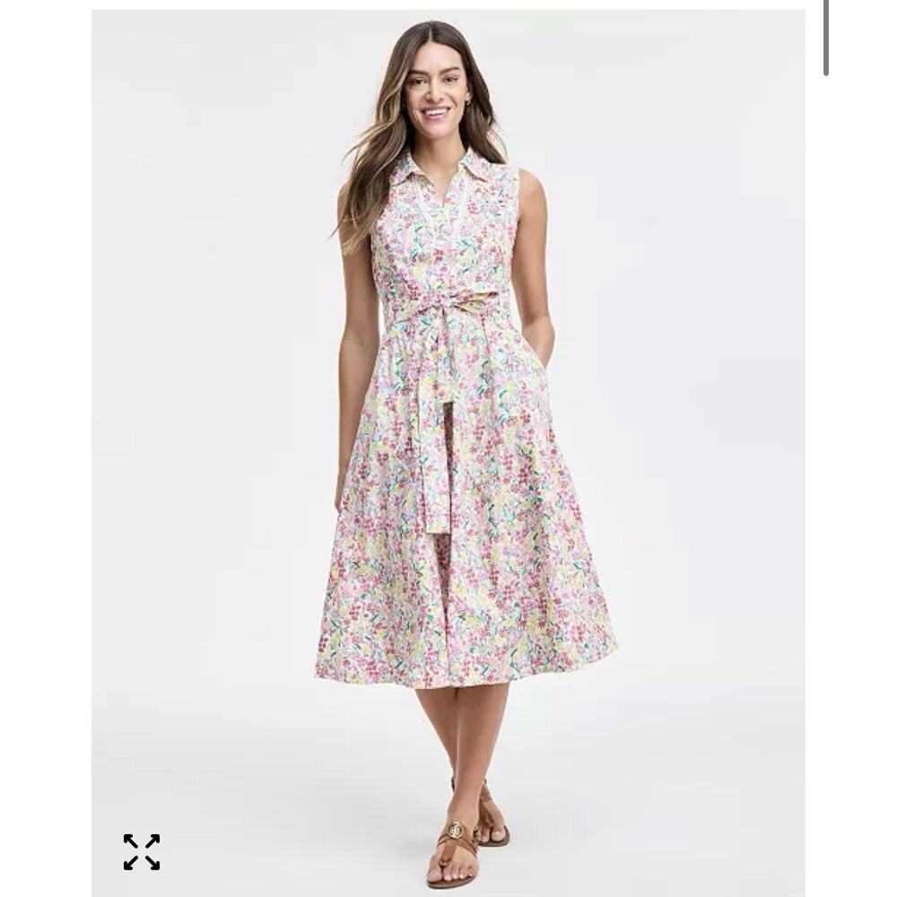 Tommy Hilfiger Women's Floral Lace-Trim Shirtdress Midi Pocket size XL